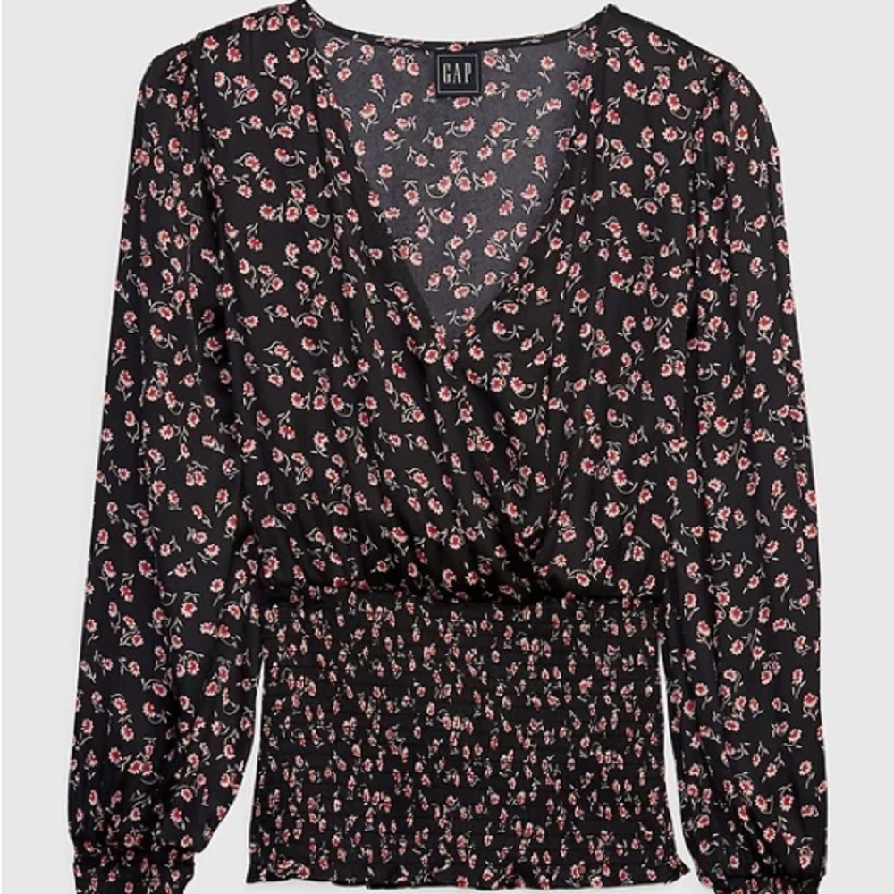 New smocked GAP green floral blouse